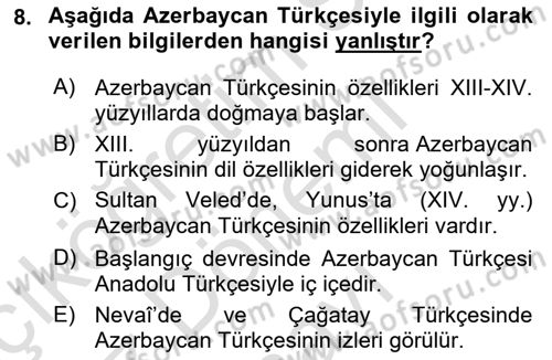 Çağdaş Türk Yazı Dilleri 1 Dersi 2024 - 2025 Yılı (Final) Dönem Sonu Sınav Soruları 8. Soru