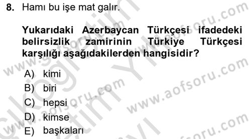 Çağdaş Türk Yazı Dilleri 1 Dersi 2024 - 2025 Yılı Yaz Okulu Sınav Soruları 8. Soru