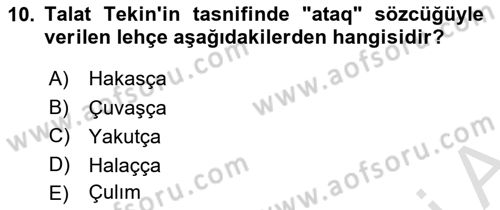 Çağdaş Türk Yazı Dilleri 1 Dersi 2025 - 2026 Yılı (Vize) Ara Sınav Soruları 10. Soru