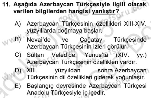 Çağdaş Türk Yazı Dilleri 1 Dersi 2025 - 2026 Yılı (Vize) Ara Sınav Soruları 11. Soru