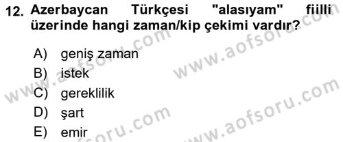 Çağdaş Türk Yazı Dilleri 1 Dersi 2025 - 2026 Yılı (Vize) Ara Sınav Soruları 12. Soru