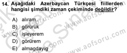 Çağdaş Türk Yazı Dilleri 1 Dersi 2025 - 2026 Yılı (Vize) Ara Sınav Soruları 14. Soru