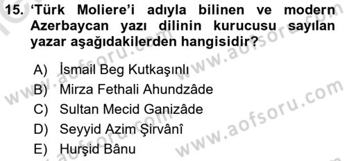 Çağdaş Türk Yazı Dilleri 1 Dersi 2025 - 2026 Yılı (Vize) Ara Sınav Soruları 15. Soru