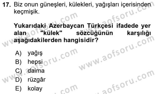 Çağdaş Türk Yazı Dilleri 1 Dersi 2025 - 2026 Yılı (Vize) Ara Sınav Soruları 17. Soru