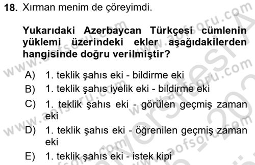 Çağdaş Türk Yazı Dilleri 1 Dersi 2025 - 2026 Yılı (Vize) Ara Sınav Soruları 18. Soru