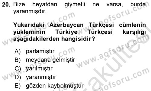 Çağdaş Türk Yazı Dilleri 1 Dersi 2025 - 2026 Yılı (Vize) Ara Sınav Soruları 20. Soru