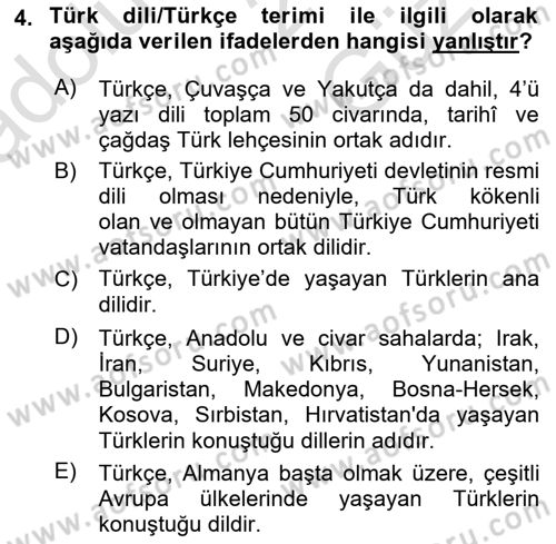 Çağdaş Türk Yazı Dilleri 1 Dersi 2025 - 2026 Yılı (Vize) Ara Sınav Soruları 4. Soru