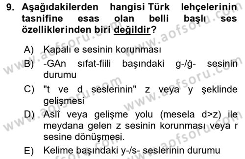 Çağdaş Türk Yazı Dilleri 1 Dersi 2025 - 2026 Yılı (Vize) Ara Sınav Soruları 9. Soru