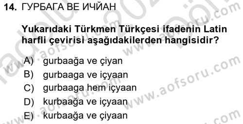 Çağdaş Türk Yazı Dilleri 1 Dersi 2025 - 2026 Yılı (Final) Dönem Sonu Sınav Soruları 14. Soru