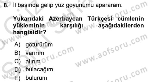 Çağdaş Türk Yazı Dilleri 1 Dersi 2025 - 2026 Yılı (Final) Dönem Sonu Sınav Soruları 8. Soru