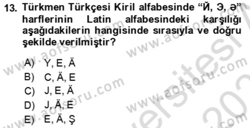 Çağdaş Türk Yazı Dilleri 1 Dersi 2025 - 2026 Yılı Yaz Okulu Sınav Soruları 13. Soru