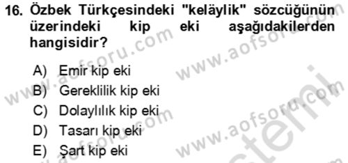 Çağdaş Türk Yazı Dilleri 1 Dersi 2025 - 2026 Yılı Yaz Okulu Sınav Soruları 16. Soru