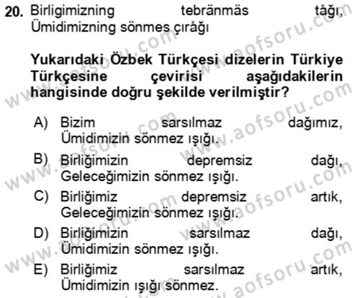 Çağdaş Türk Yazı Dilleri 1 Dersi 2025 - 2026 Yılı Yaz Okulu Sınav Soruları 20. Soru