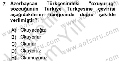 Çağdaş Türk Yazı Dilleri 1 Dersi 2025 - 2026 Yılı Yaz Okulu Sınav Soruları 7. Soru
