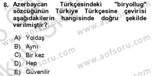 Çağdaş Türk Yazı Dilleri 1 Dersi 2025 - 2026 Yılı Yaz Okulu Sınav Soruları 8. Soru