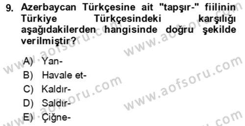 Çağdaş Türk Yazı Dilleri 1 Dersi 2025 - 2026 Yılı Yaz Okulu Sınav Soruları 9. Soru