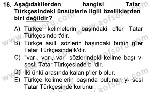 Çağdaş Türk Yazı Dilleri 2 Dersi 2013 - 2014 Yılı (Vize) Ara Sınav Soruları 16. Soru