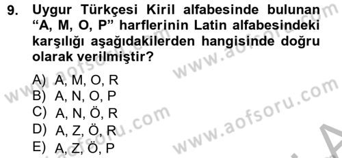 Çağdaş Türk Yazı Dilleri 2 Dersi 2013 - 2014 Yılı (Vize) Ara Sınav Soruları 9. Soru