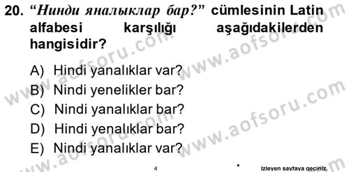 Çağdaş Türk Yazı Dilleri 2 Dersi 2014 - 2015 Yılı (Vize) Ara Sınav Soruları 20. Soru