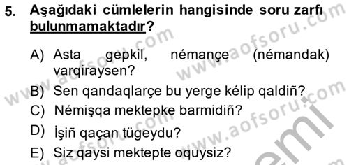 Çağdaş Türk Yazı Dilleri 2 Dersi 2014 - 2015 Yılı (Vize) Ara Sınav Soruları 5. Soru