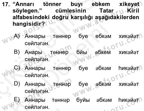 Çağdaş Türk Yazı Dilleri 2 Dersi 2015 - 2016 Yılı (Vize) Ara Sınav Soruları 17. Soru