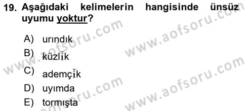 Çağdaş Türk Yazı Dilleri 2 Dersi 2015 - 2016 Yılı (Vize) Ara Sınav Soruları 19. Soru