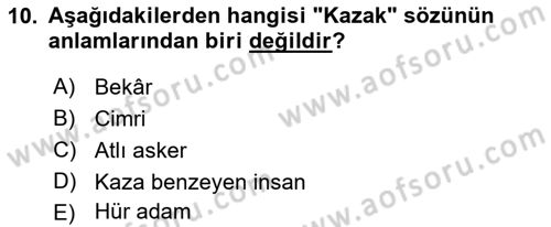Çağdaş Türk Yazı Dilleri 2 Dersi 2015 - 2016 Yılı Tek Ders Sınav Soruları 10. Soru