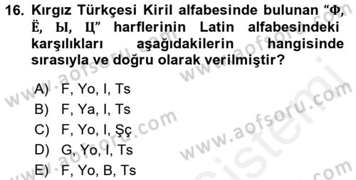 Çağdaş Türk Yazı Dilleri 2 Dersi 2015 - 2016 Yılı Tek Ders Sınav Soruları 16. Soru