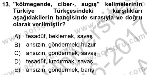 Çağdaş Türk Yazı Dilleri 2 Dersi 2016 - 2017 Yılı (Vize) Ara Sınav Soruları 13. Soru