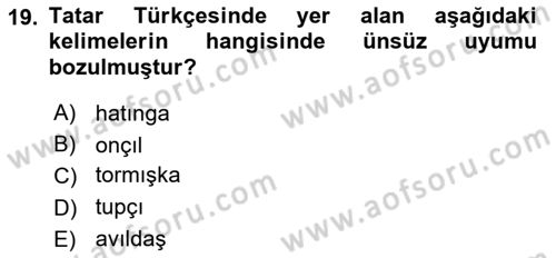 Çağdaş Türk Yazı Dilleri 2 Dersi 2016 - 2017 Yılı (Vize) Ara Sınav Soruları 19. Soru