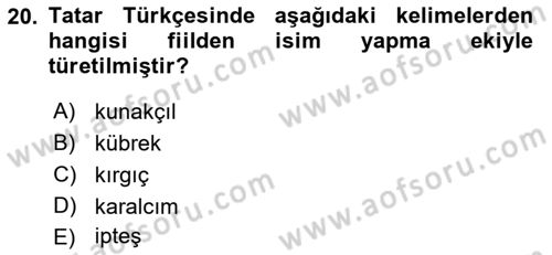 Çağdaş Türk Yazı Dilleri 2 Dersi 2016 - 2017 Yılı (Vize) Ara Sınav Soruları 20. Soru
