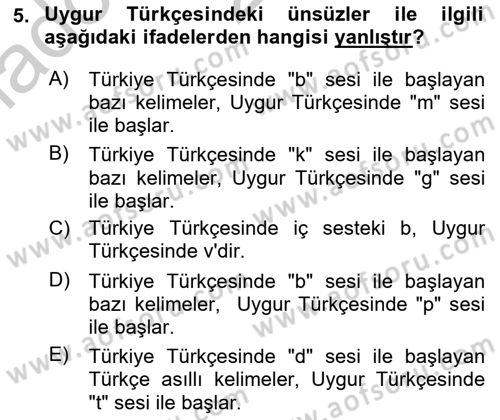 Çağdaş Türk Yazı Dilleri 2 Dersi 2016 - 2017 Yılı (Vize) Ara Sınav Soruları 5. Soru