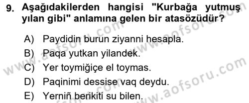 Çağdaş Türk Yazı Dilleri 2 Dersi 2016 - 2017 Yılı (Vize) Ara Sınav Soruları 9. Soru