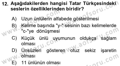 Çağdaş Türk Yazı Dilleri 2 Dersi 2017 - 2018 Yılı (Vize) Ara Sınav Soruları 12. Soru