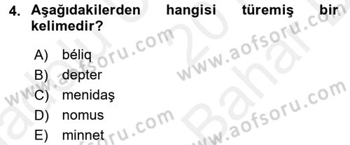 Çağdaş Türk Yazı Dilleri 2 Dersi 2017 - 2018 Yılı (Vize) Ara Sınav Soruları 4. Soru