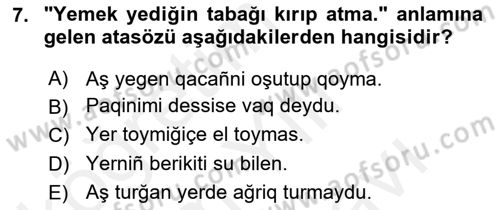 Çağdaş Türk Yazı Dilleri 2 Dersi 2018 - 2019 Yılı (Vize) Ara Sınav Soruları 7. Soru