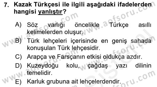 Çağdaş Türk Yazı Dilleri 2 Dersi 2018 - 2019 Yılı (Final) Dönem Sonu Sınav Soruları 7. Soru
