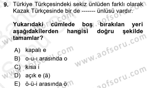 Çağdaş Türk Yazı Dilleri 2 Dersi 2018 - 2019 Yılı (Final) Dönem Sonu Sınav Soruları 9. Soru