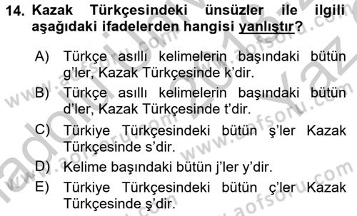 Çağdaş Türk Yazı Dilleri 2 Dersi 2018 - 2019 Yılı Yaz Okulu Sınav Soruları 14. Soru