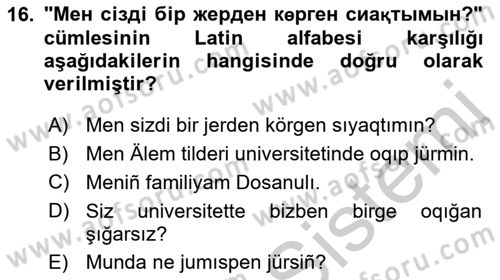 Çağdaş Türk Yazı Dilleri 2 Dersi 2018 - 2019 Yılı Yaz Okulu Sınav Soruları 16. Soru