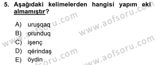 Çağdaş Türk Yazı Dilleri 2 Dersi 2018 - 2019 Yılı Yaz Okulu Sınav Soruları 5. Soru