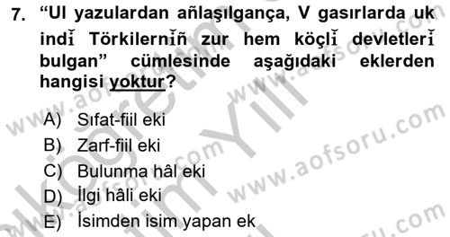 Çağdaş Türk Yazı Dilleri 2 Dersi 2018 - 2019 Yılı Yaz Okulu Sınav Soruları 7. Soru
