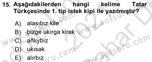 Çağdaş Türk Yazı Dilleri 2 Dersi 2021 - 2022 Yılı (Vize) Ara Sınav Soruları 15. Soru