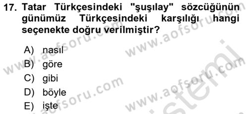 Çağdaş Türk Yazı Dilleri 2 Dersi 2021 - 2022 Yılı (Vize) Ara Sınav Soruları 17. Soru