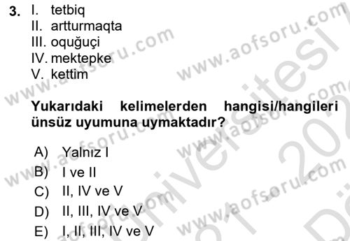 Çağdaş Türk Yazı Dilleri 2 Dersi 2021 - 2022 Yılı (Vize) Ara Sınav Soruları 3. Soru