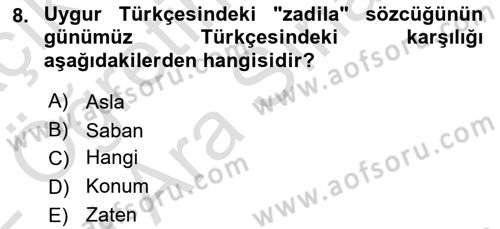 Çağdaş Türk Yazı Dilleri 2 Dersi 2021 - 2022 Yılı (Vize) Ara Sınav Soruları 8. Soru