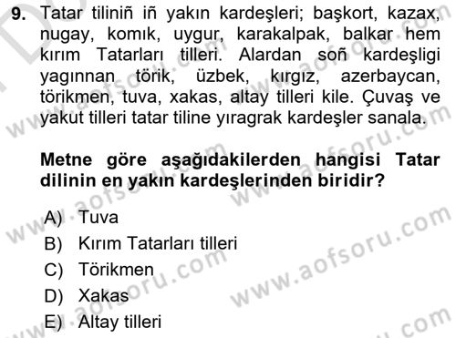 Çağdaş Türk Yazı Dilleri 2 Dersi 2021 - 2022 Yılı (Final) Dönem Sonu Sınav Soruları 9. Soru