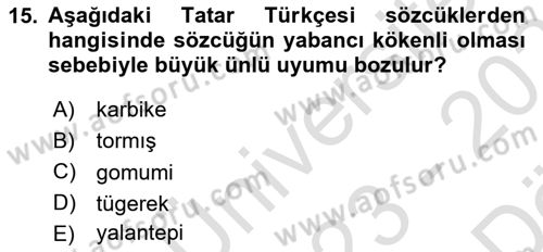 Çağdaş Türk Yazı Dilleri 2 Dersi 2023 - 2024 Yılı (Vize) Ara Sınav Soruları 15. Soru