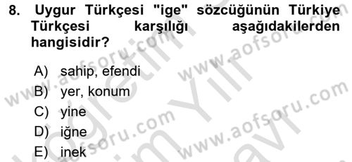 Çağdaş Türk Yazı Dilleri 2 Dersi 2023 - 2024 Yılı (Vize) Ara Sınav Soruları 8. Soru