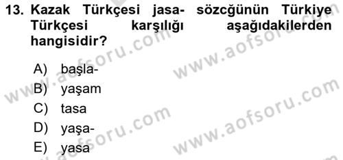 Çağdaş Türk Yazı Dilleri 2 Dersi 2023 - 2024 Yılı (Final) Dönem Sonu Sınav Soruları 13. Soru